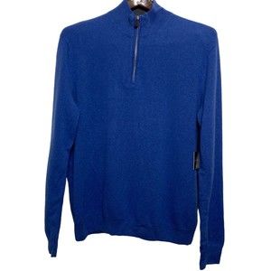 Saks Fifth Avenue Sweater Mens Size XL 100% Cashmere Quarter Zip Blue Pullover